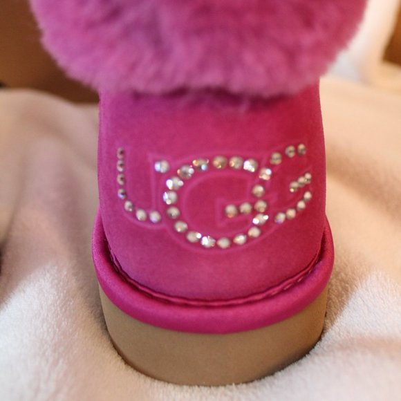 UGG‎ MINI BLING SWAROVSKI CRYSTAL SUEDE BOOTS PINK